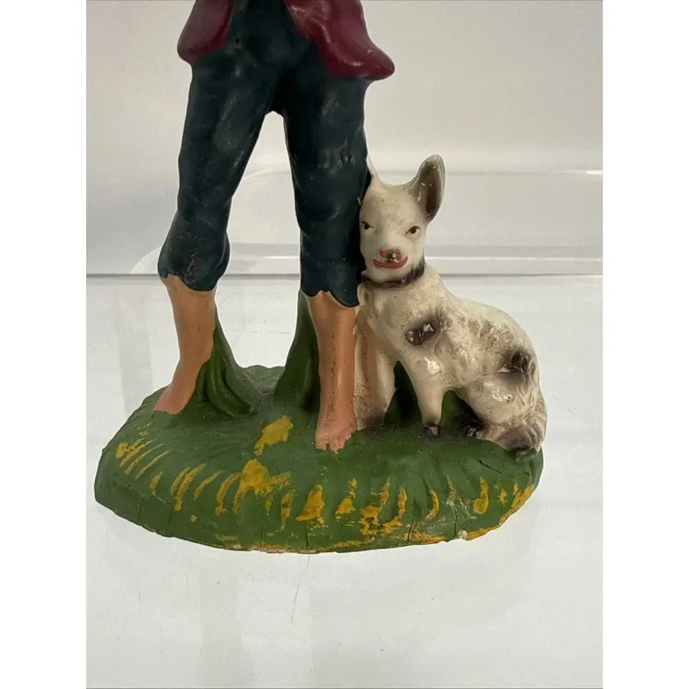 Vintage Fontanini Italy Paper Mache Shepherd Playing Flute w/ Dog 5